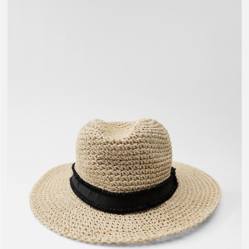 Zara Tan Straw Hat with Black Band
